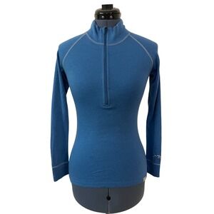 Merino Tech Womens XS Blue Superfine Merino Wool Quarter Zip Base Layer Top Soft
